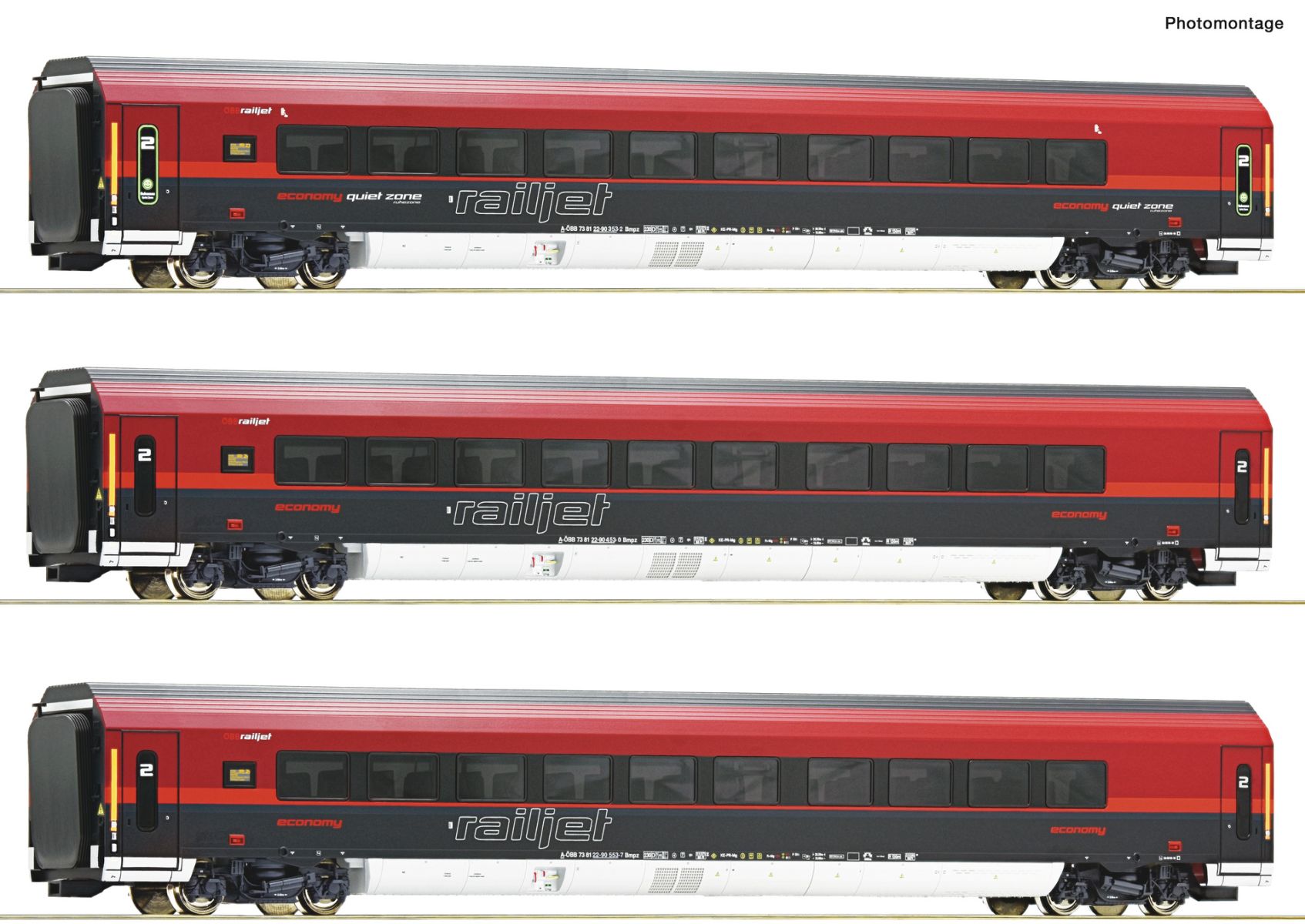 Roco 74041 - 3er Set Personenwagen 'Railjet', ÖBB, Ep.VI, DC-Digital mit Beleuchtung