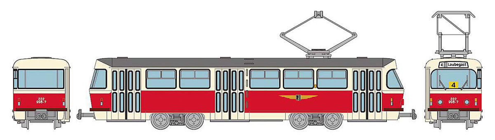 TOMYTEC 977814-AED - Dresdner Straßenbahn Tatra T4-B4, grau-rot-beige, Ep.IV, DC-Digital