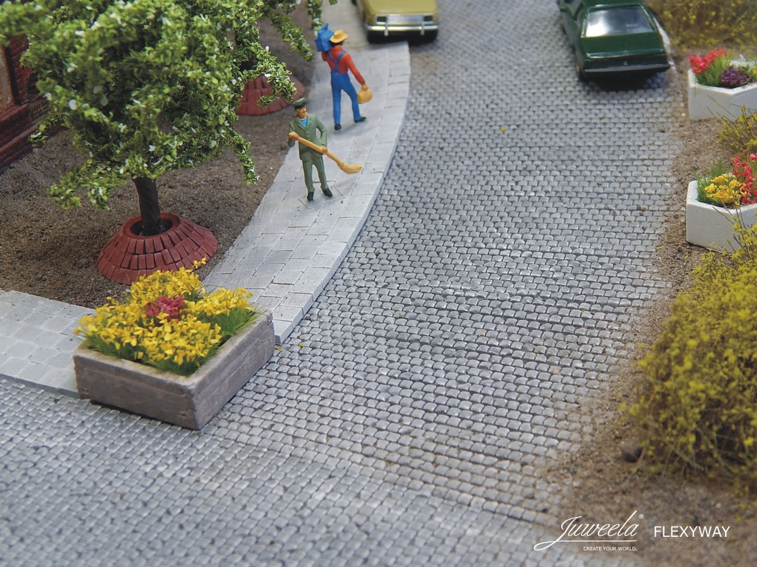 Juweela 28259 - FLEXYWAY Pflasterstraße Altstadt Kopfstein, 1 gerades Segment, 1:87, H0