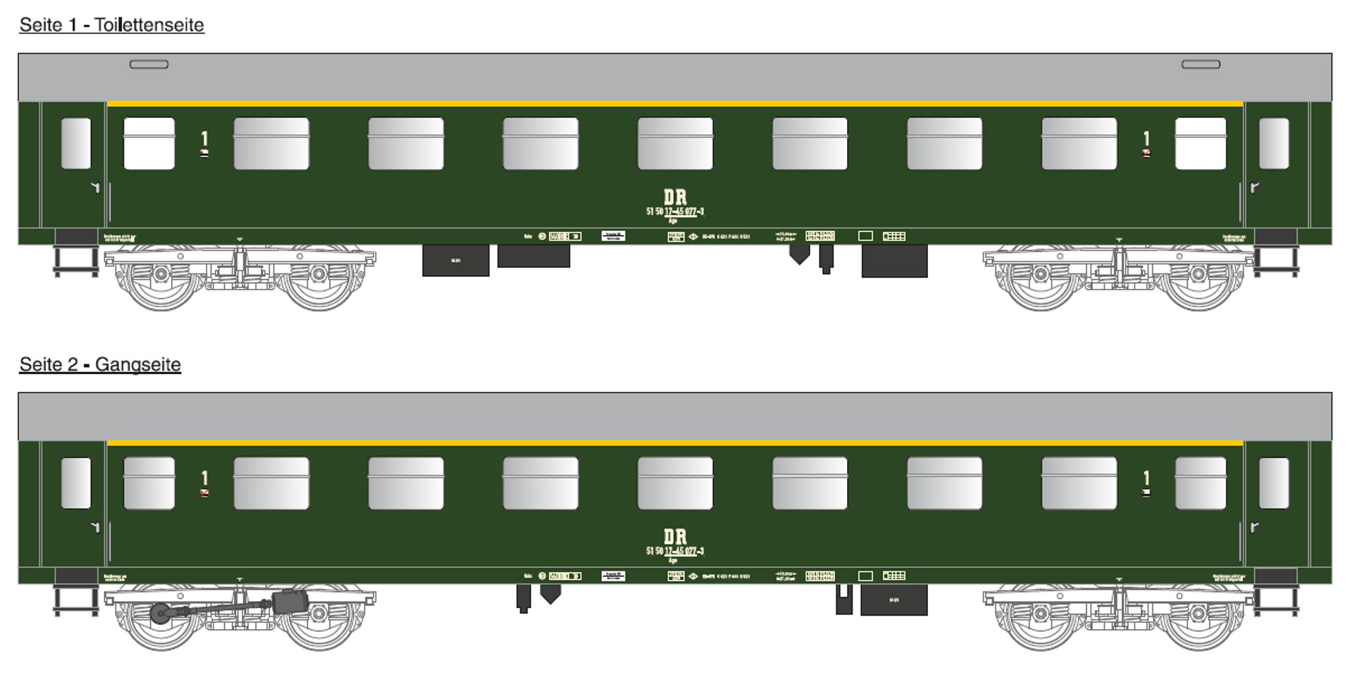 Tillig 502360 - 3er Set Modernisierungswagen 1. und 2. Klasse, DR, Ep.IV, Set 1