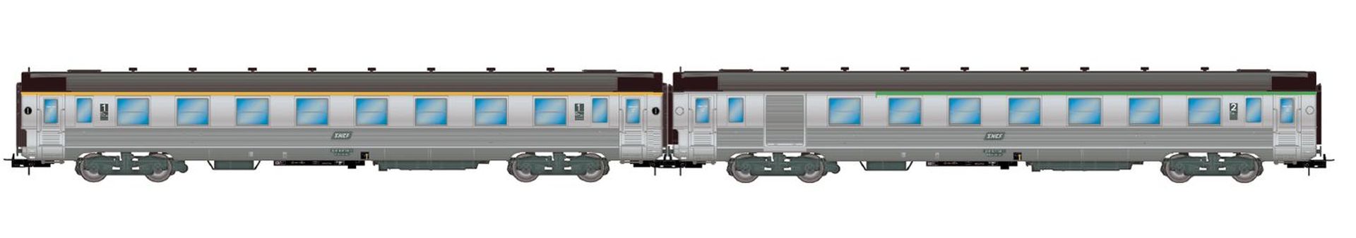 Jouef HJ4176 - 2er Set DEV Inox Reisezugwagen 'Corail', 1x A8, 1x B6D, SNCF, Ep.IV-V