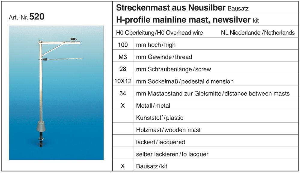 Sommerfeldt 520 - Streckenmast aus Neusilber, Bausatz