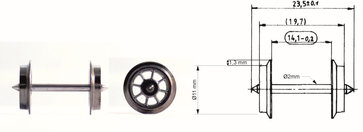 Fleischmann 6562 - Speichen-Radsatz, 23,5mm, nicht isoliert