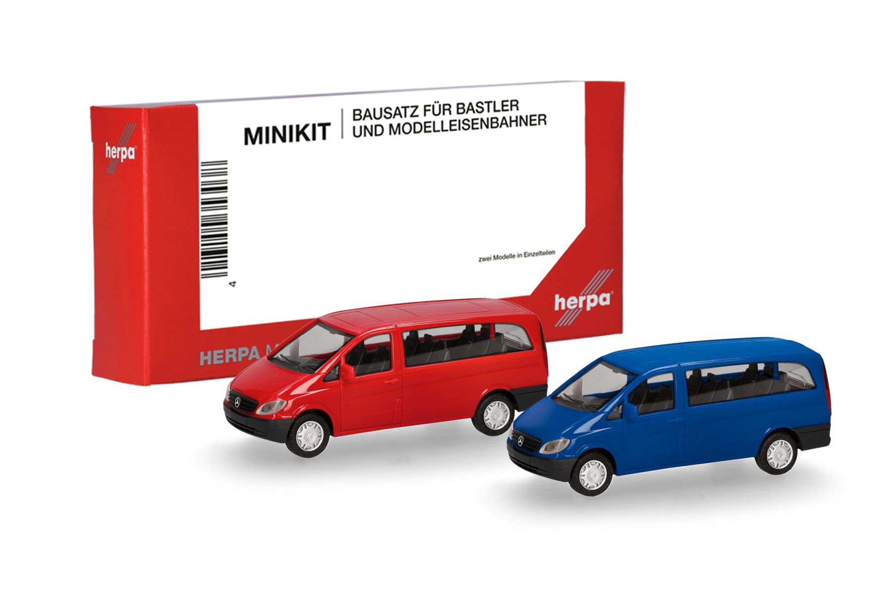 Herpa 014236 - MiniKit: Mercedes-Benz Vito Bus (W639 / 2003), rot und ultramarinblau (2 Stück)