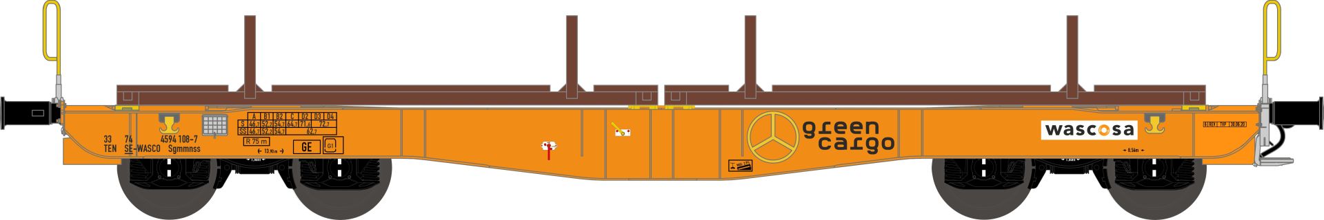 nme 560601 - Containertragwagen 41', WASCOSA - GREEN CARGO, Ep.VI