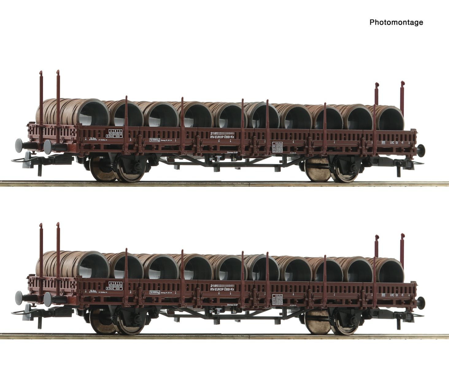 Roco 6600120 - 2er Set Schwenkrungenwagen Ks, mit Drahtrollen, ÖBB, Ep.IV