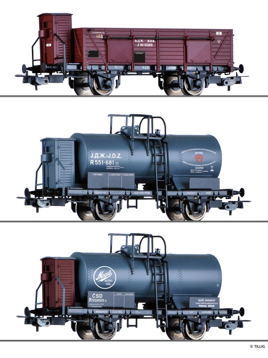 Tillig 70047 - 3er Set Güterwagen, BDZ, JDZ, CSD, Ep.II
