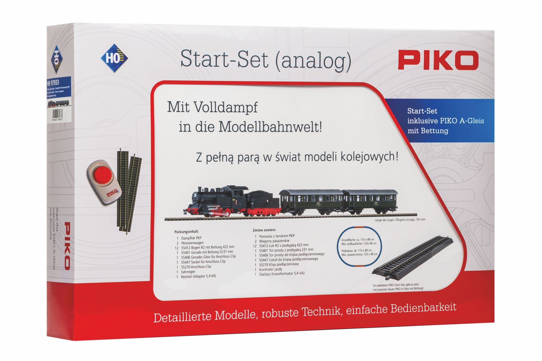 Piko 97933 - Analoges Startset mit Dampflok und Personenzug, PKP, Ep.III, A-Gleis mit Bettung Piko 97933 - Analoges Startset mit Dampflok und Personenzug, PKP, Ep.III, A-Gleis mit Bettung