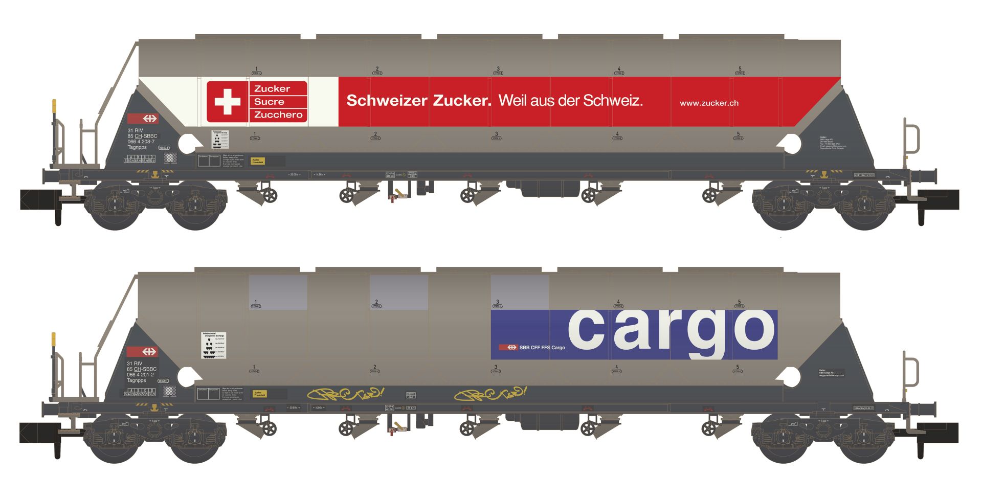Hobbytrain H23479 - 2er Set Silowagen Taggnpps, SBB-Cargo, Ep.VI, gealtert