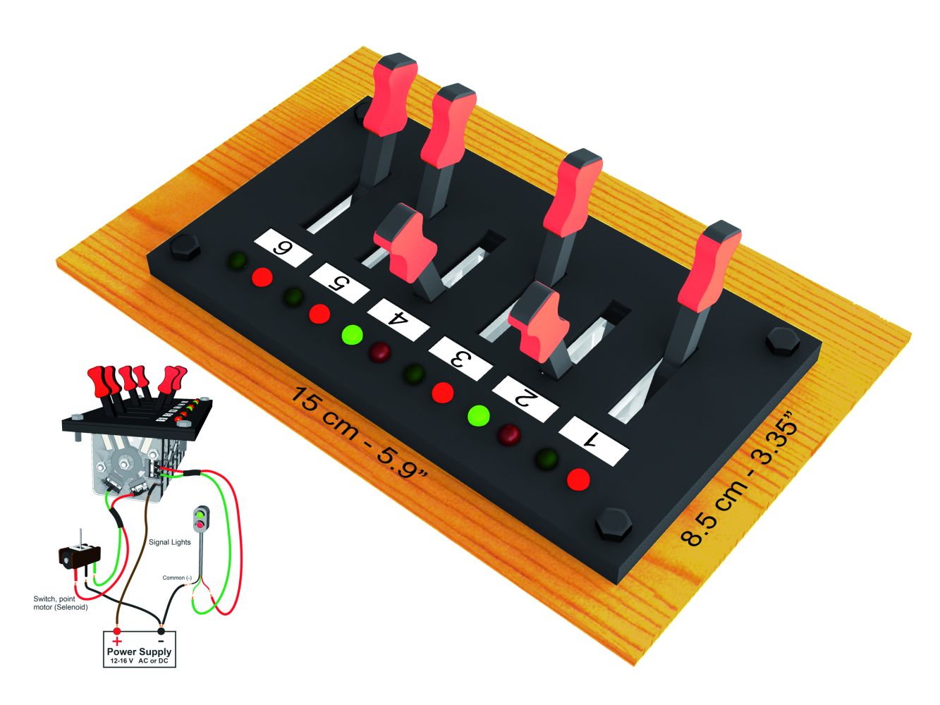 Proses PSWB-101 - Schalttafel für Weichenantriebe und Signale mit 6 Umleghebeln und je 6 Kontroll-LEDs /grün/rot