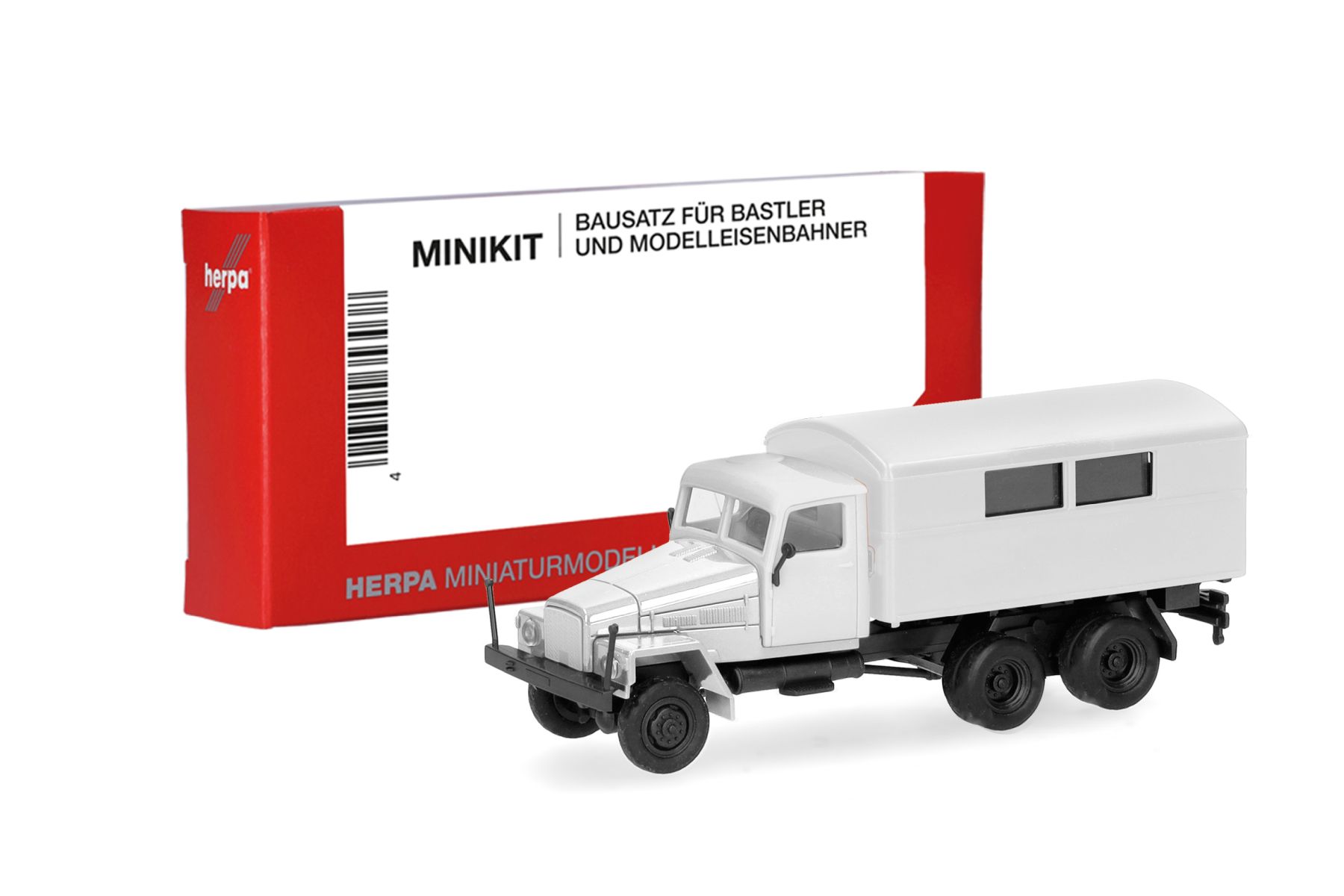 Herpa 014199 - MiniKit: IFA G5 Koffer-LKW mit Fenstern 3achs, weiß