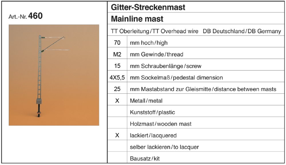 Sommerfeldt 460 - 5 Gitter-Streckenmasten 70mm, lackiert