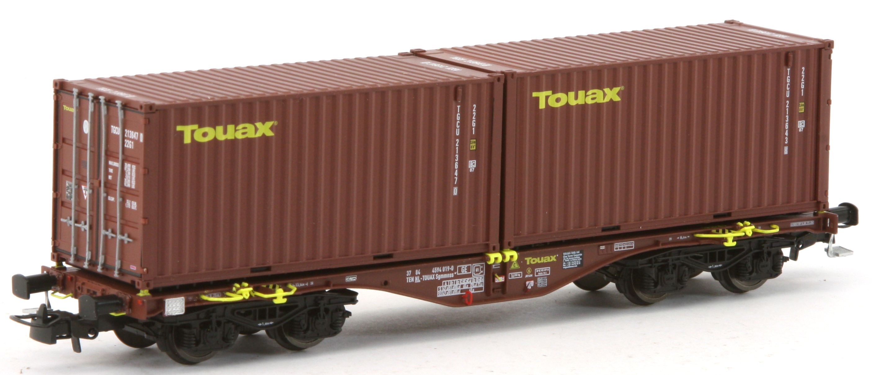 PT-Trains 100202 - Containertragwagen Sgmmnss mit Containern, Touax, Ep.VI
