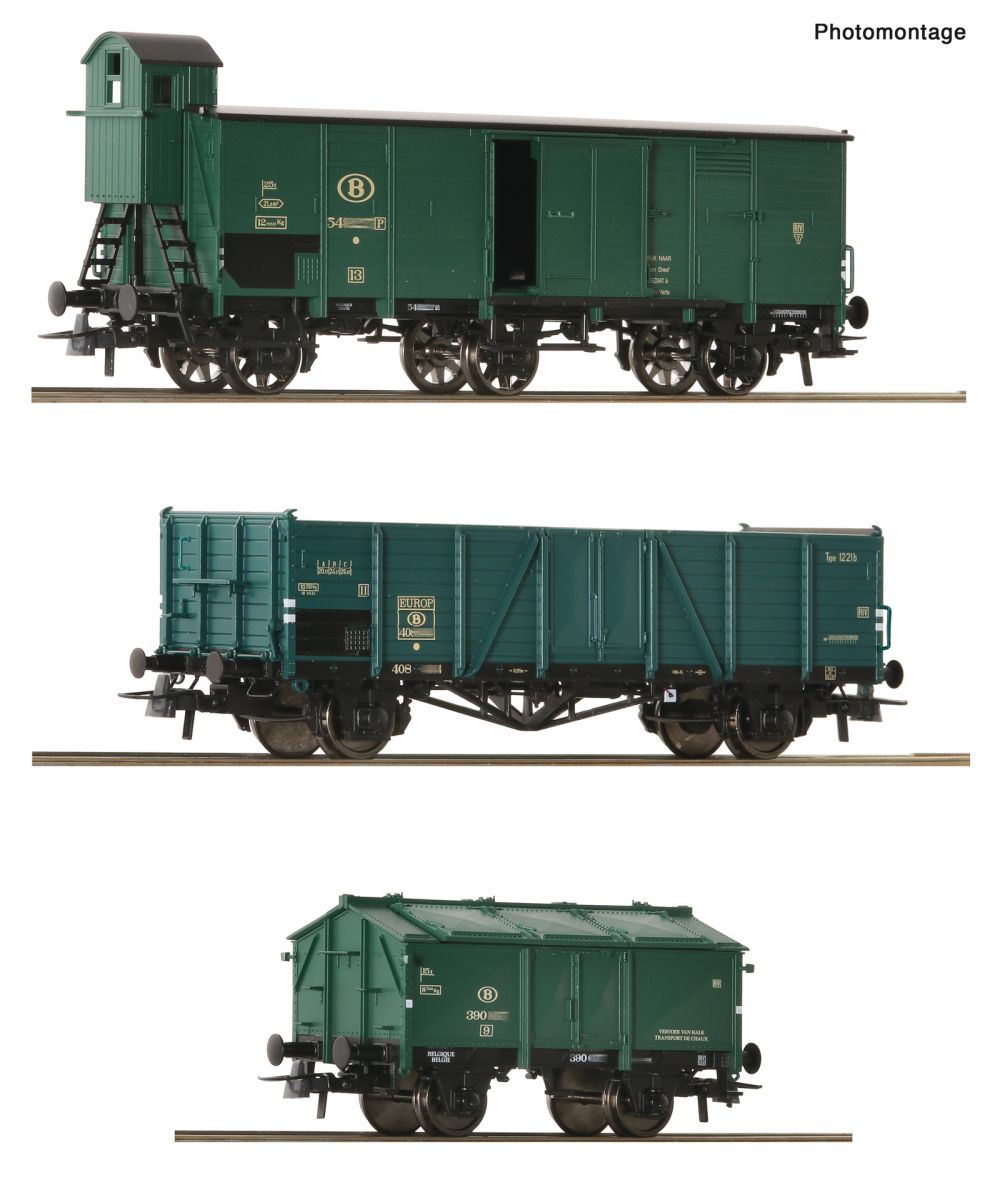 Roco 6600079 - 3er Set Güterwagen, SNCB, Ep.III