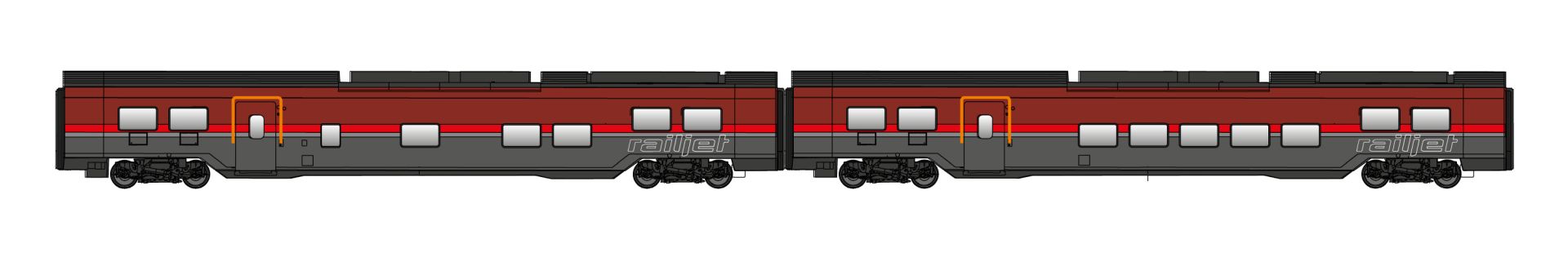 Jägerndorfer JC72210 - 2er Set Personenwagen Railjet, ÖBB, Ep.VI, High-End-Edition