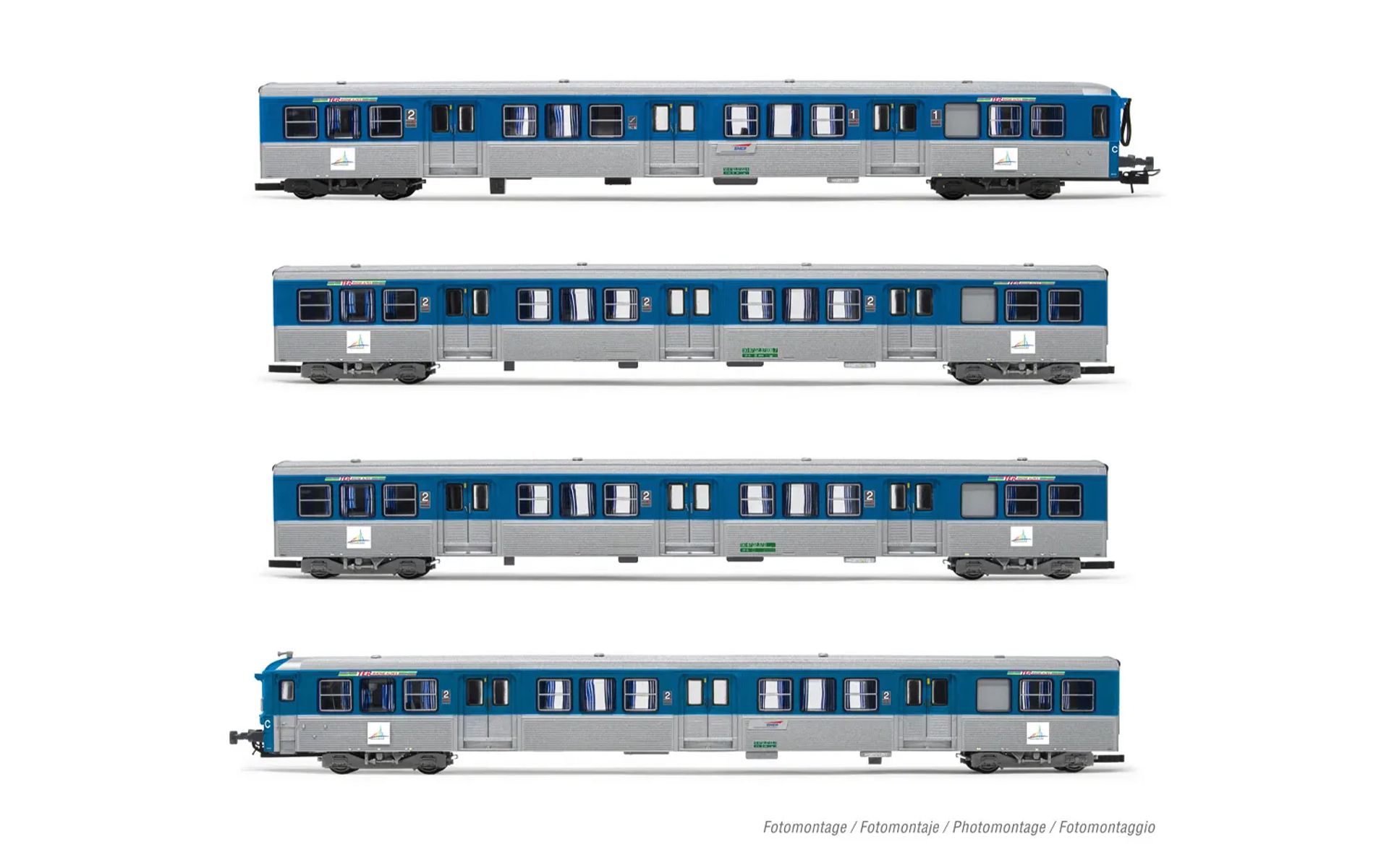 Jouef HJ4185 - 4er Set Personenwagen RIO 77 'Stelyrail bleu', SNCF, Ep.V-VI