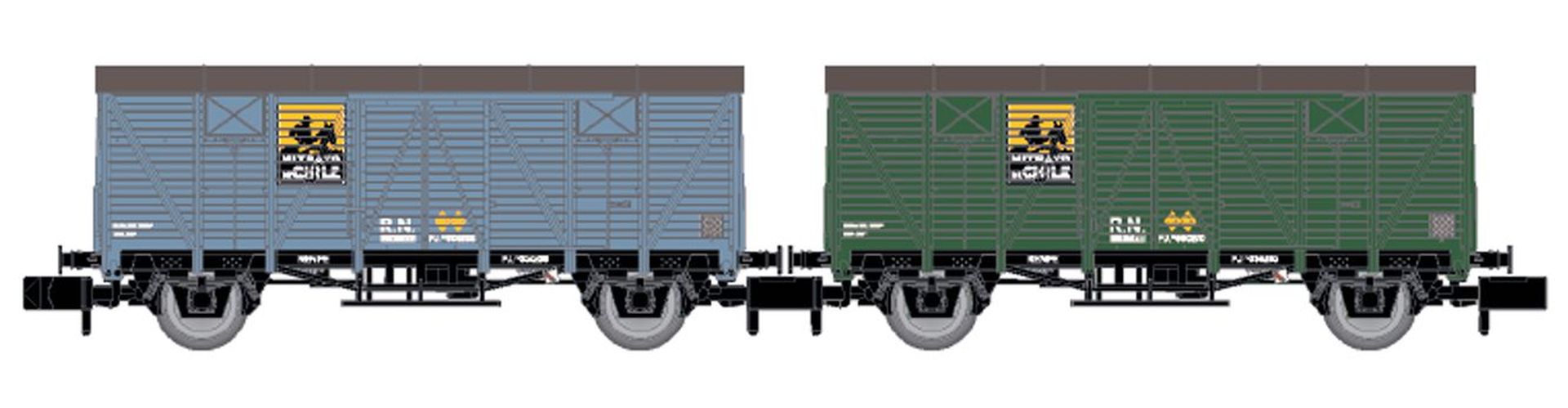 Arnold HN6666 - 2er Set gedeckte Güterwagen J3 'Nitrato de Chile', RENFE, Ep.III