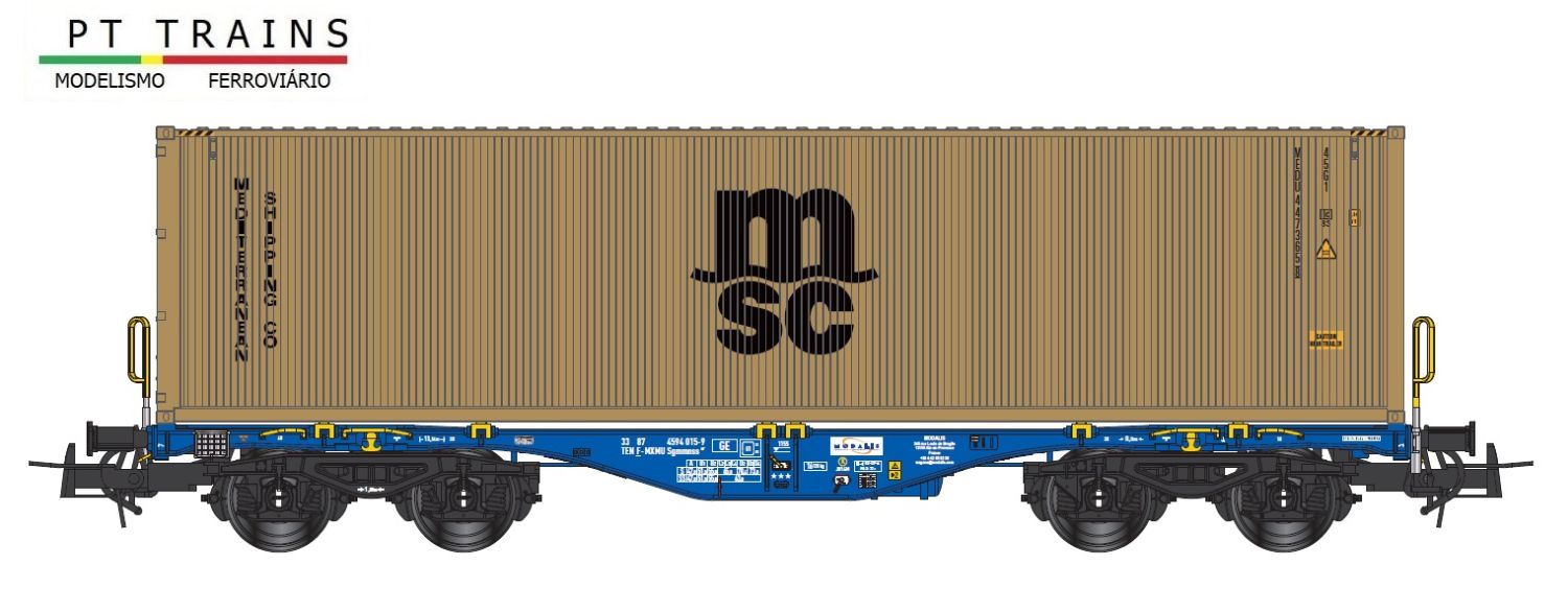 PT-Trains 100262 - Containertragwagen Sgmmnss mit Container 'MSC', Modalis, Ep.VI