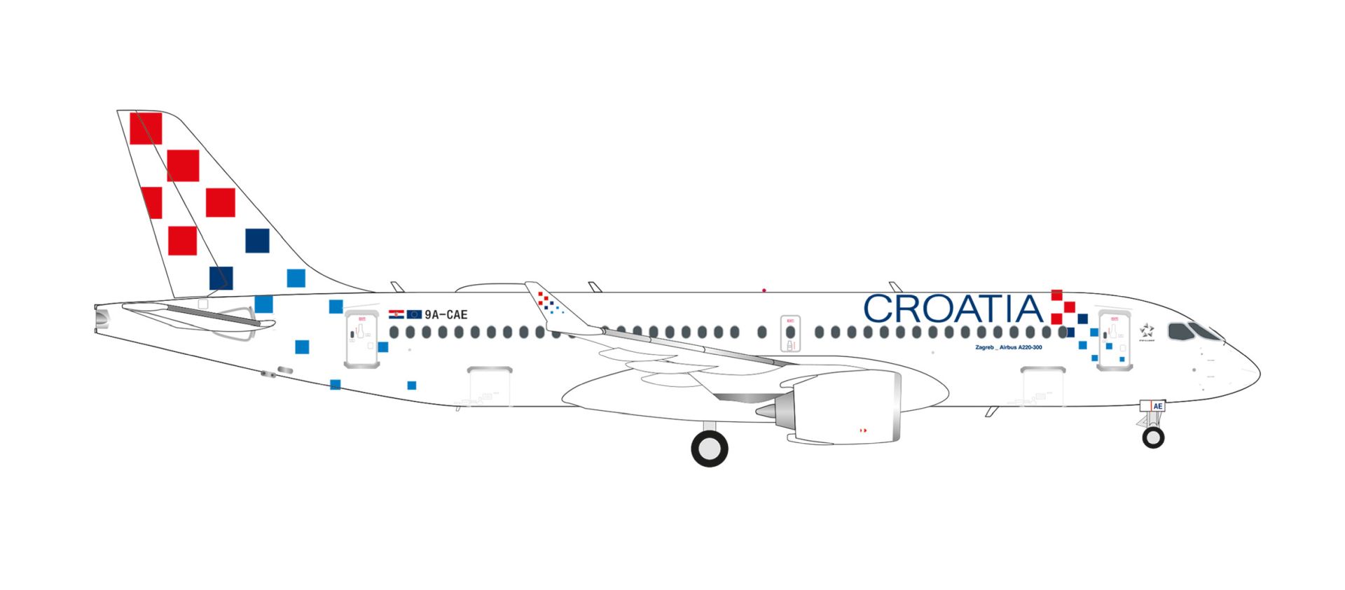 Herpa 573757 - Croatia Airlines Airbus A220-300 – 9A-CAE