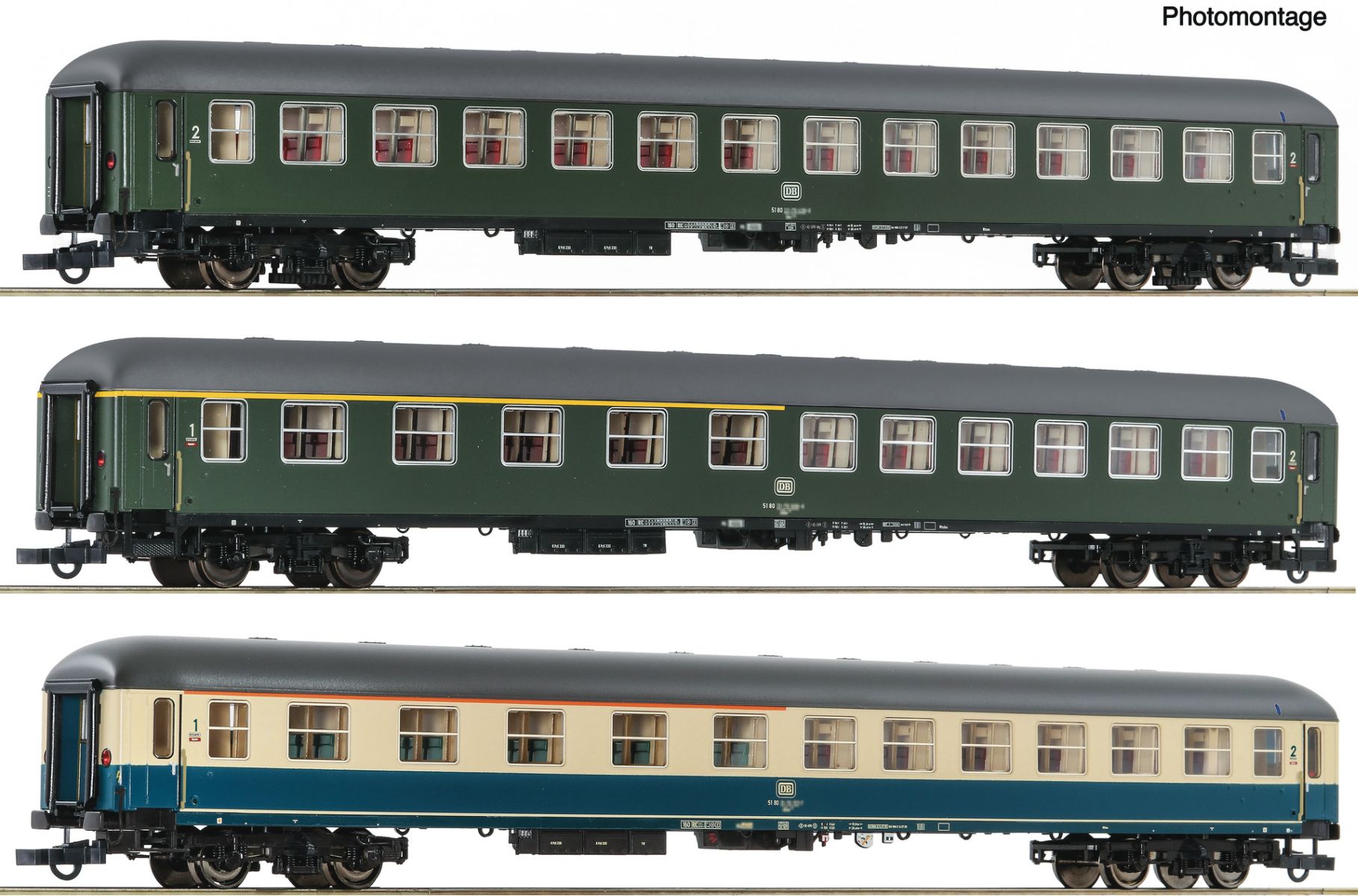 Roco 6200053 - 3er Set Personenwagen D 377 'Hispania-Express', DB, Ep.IV, Set 3