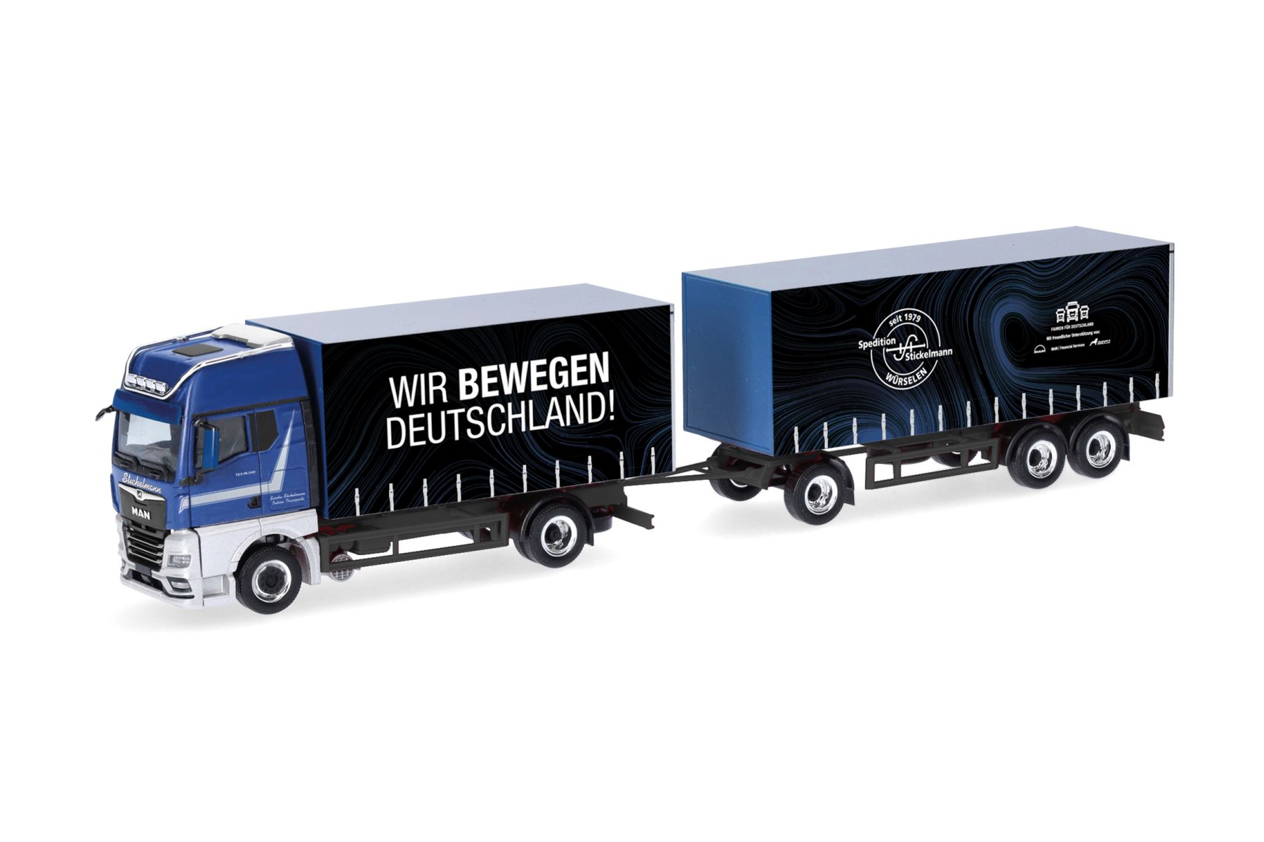 Herpa 318563 - MAN TGX GX Gardinenplanen-Hängerzug "Stickelmann/Wir bewegen Deutschland"