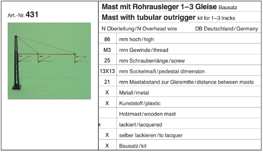Sommerfeldt 431 - Mast mit Rohrausleger 1-3 Gleise, BS