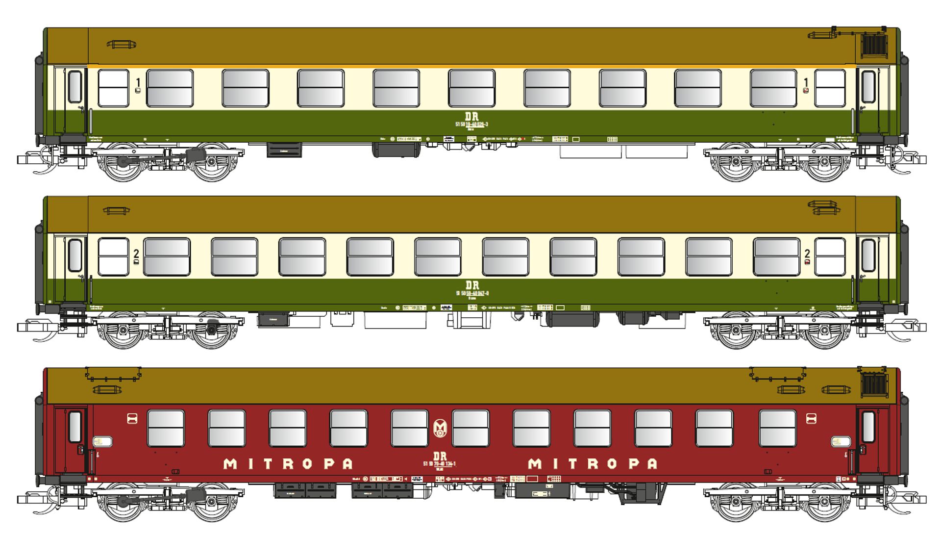 Tillig 502356 - 3er Set Personenwagen, DR, Ep.IV, Set 2