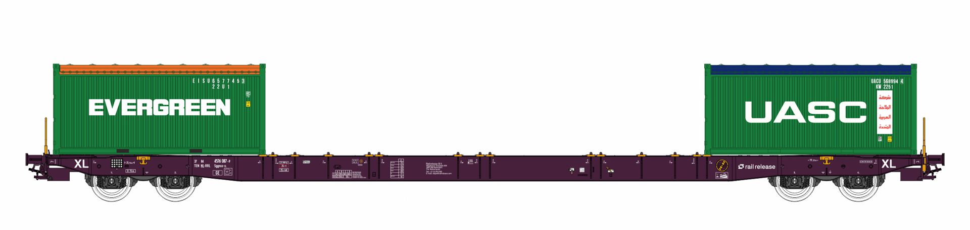 igra 96010076 - Containertragwagen Sggnss-XL, railrelease, Ep.VI 'Evergreen, UASC'