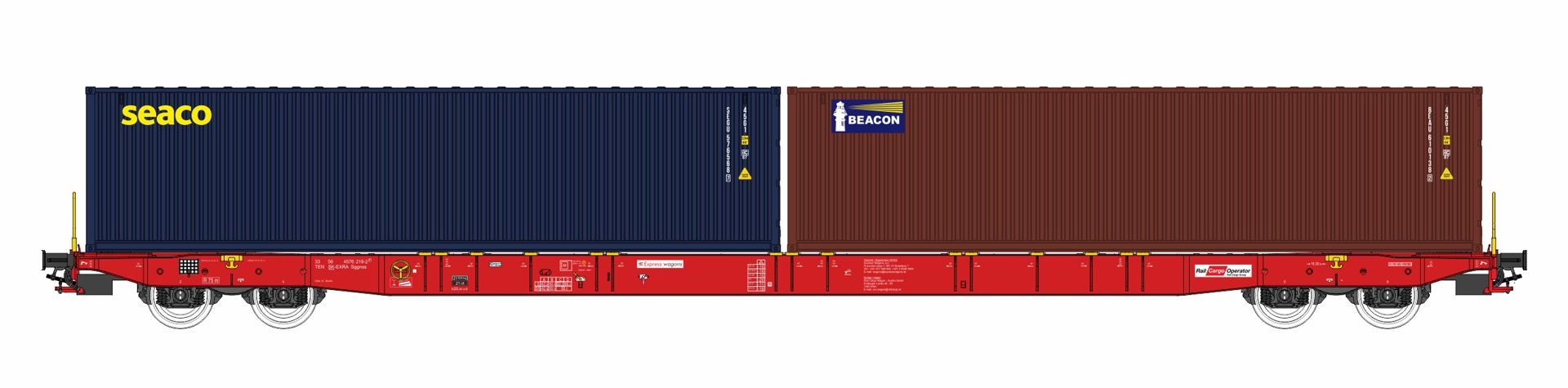 igra 96010093 - Containertragwagen Sggnss-XL, Rail-Cargo, Ep.VI 'seaco und Beacon'