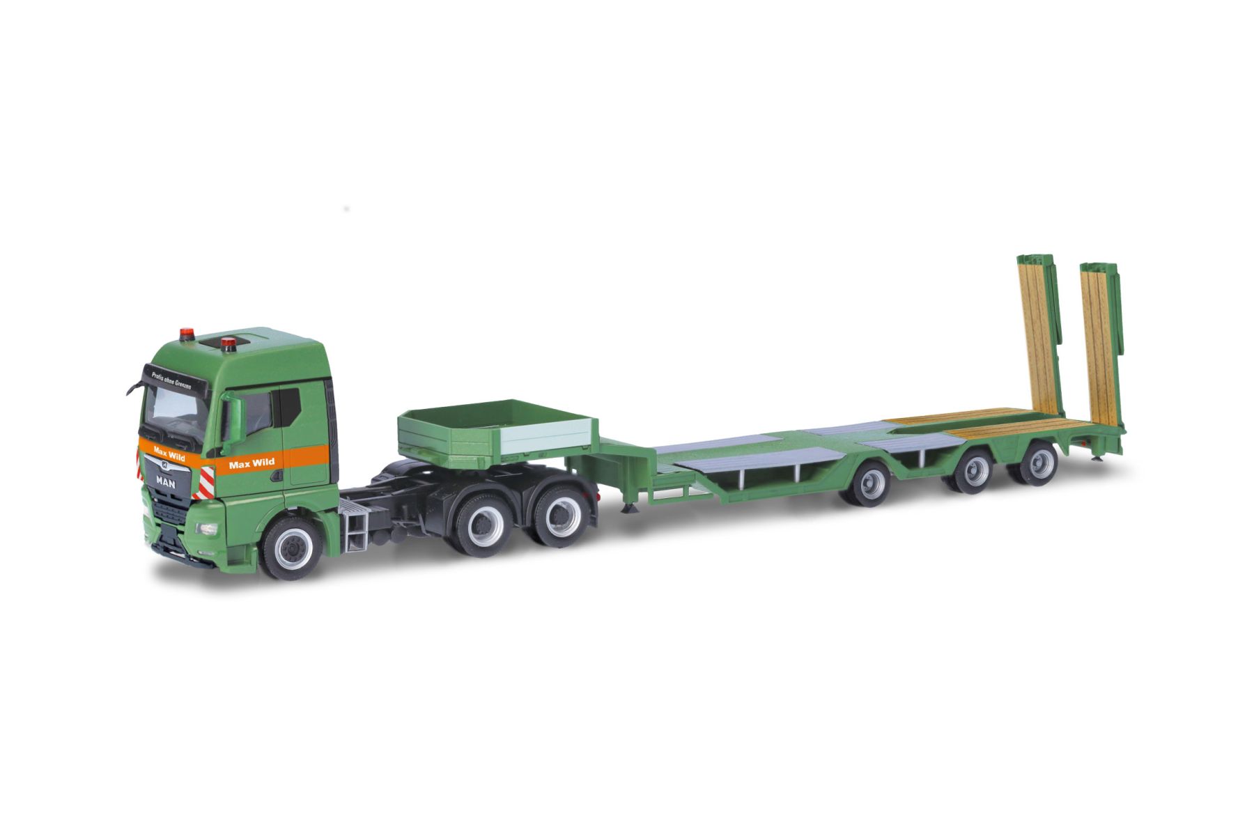 Herpa 318273 - MAN TGX GM Allrounder Tieflade-Sattelzug "Max Wild"