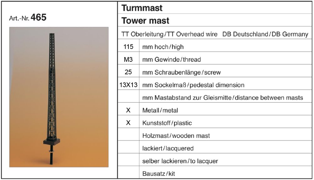 Sommerfeldt 465 - 4 Turmmasten 115mm hoch