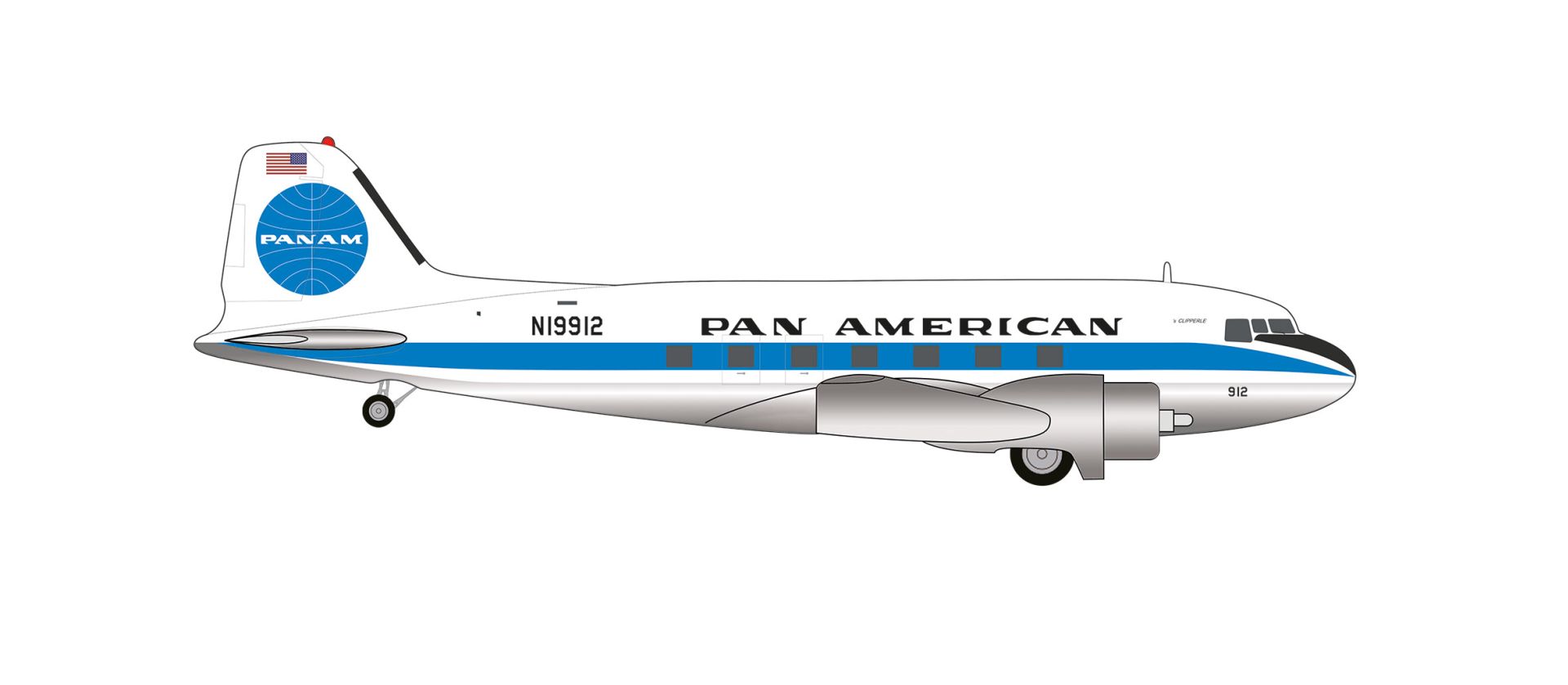 Herpa 573382 - Pan American World Airways Douglas DC-3 - N19912 " 's Clipperle"