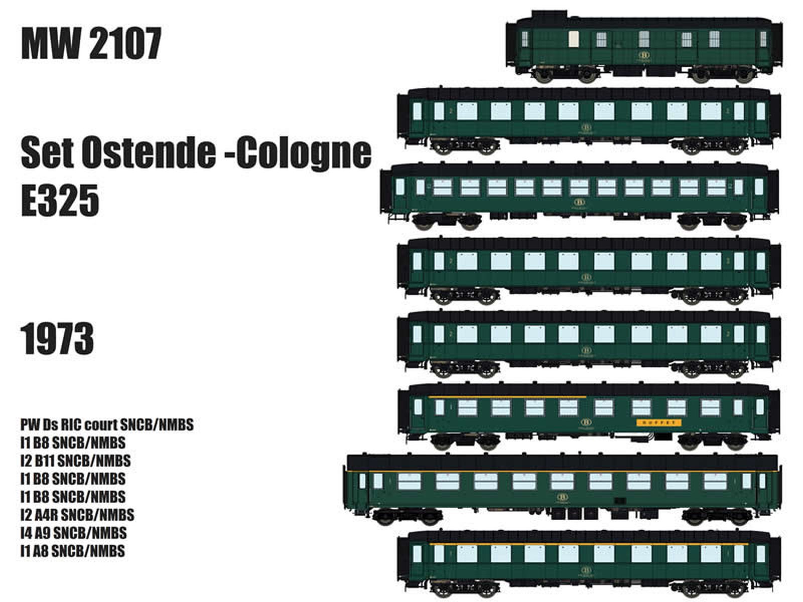 L.S. Models MW2107 - 8er Set Personenwagen 'Ostende-Cologne E325', SNCB, Ep.IV