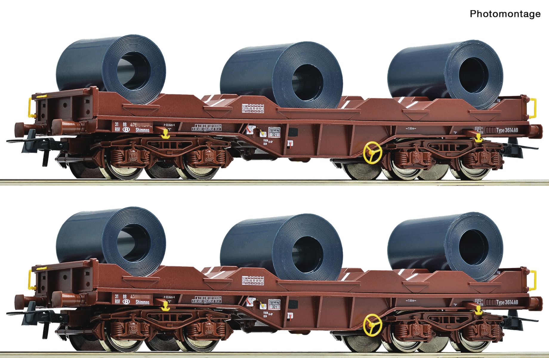 Roco 76338 - 2er Set Schwerlastwagen Shimmns mit Coils, SNCB, Ep.V-VI Roco 76338 - 2er Set Schwerlastwagen Shimmns mit Coils, SNCB, Ep.V-VI