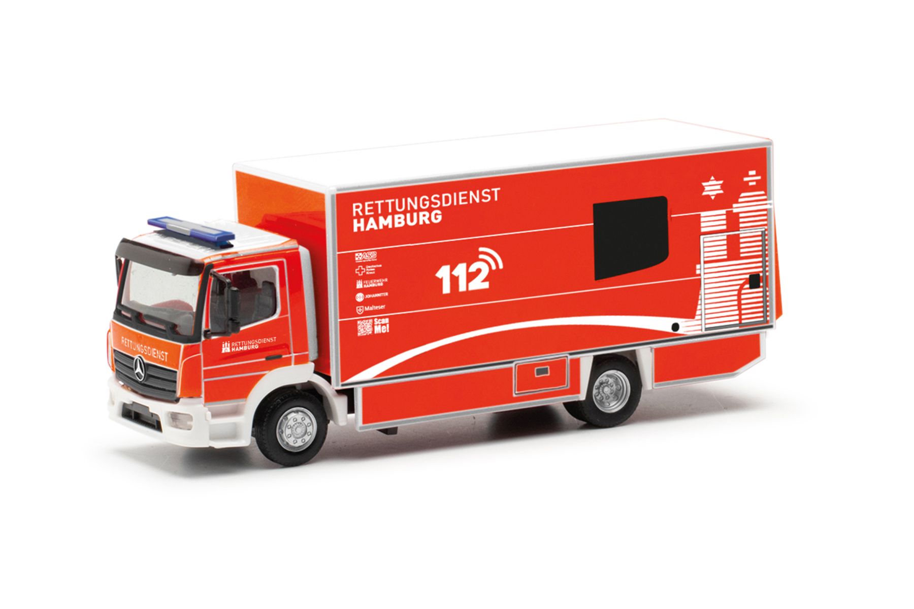 Herpa 091473 - Mercedes-Benz Atego 2013 S-KTW mit Ladebordwand "Feuerwehr Hamburg"