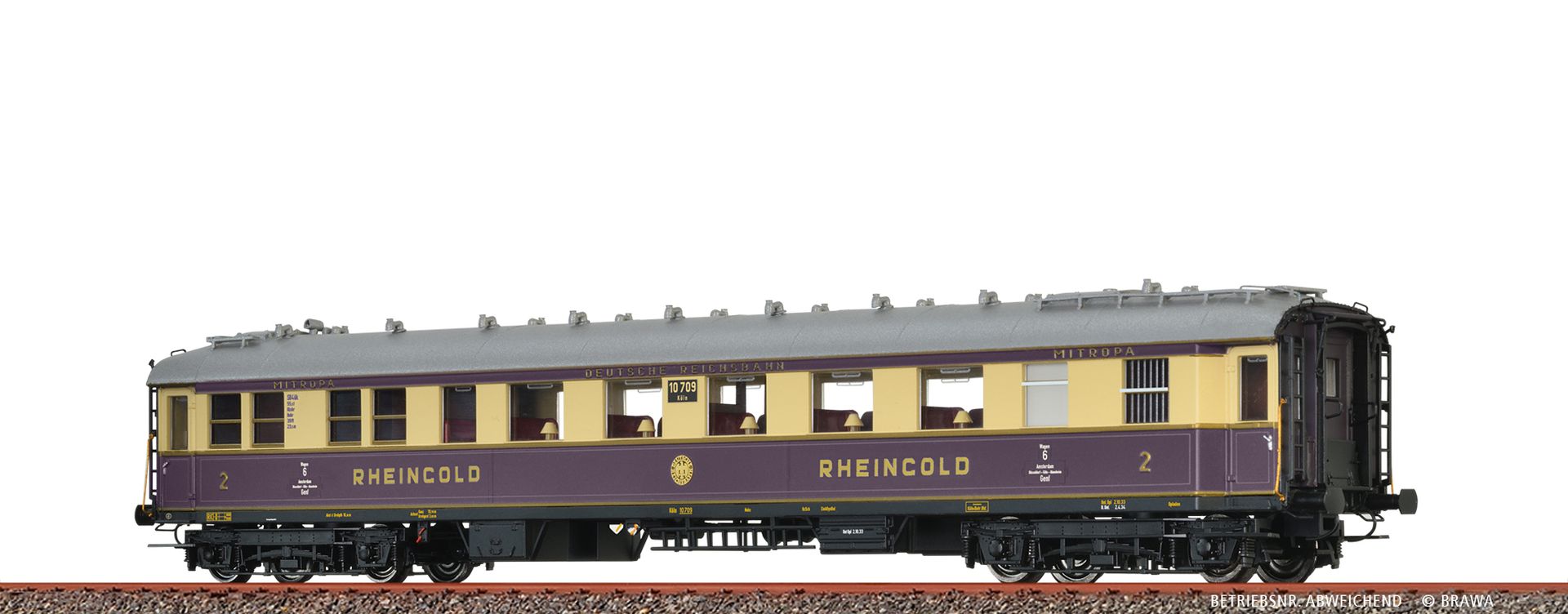 Brawa 46468 - Personenwagen 'Rheingold', DRG, Ep.II, mit Beleuchtung, DC-Digital