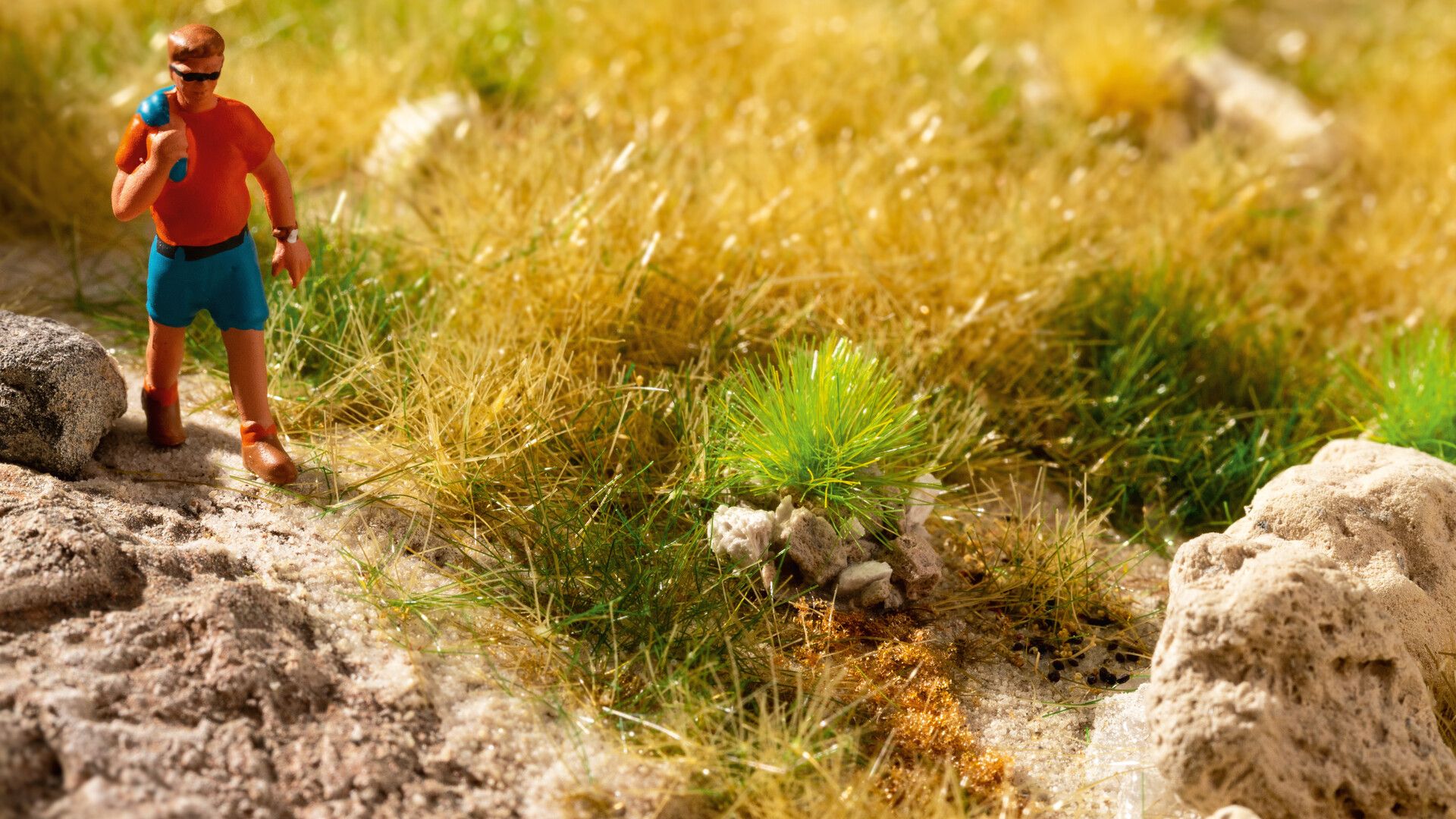 Noch 06920 - PROFI-Grasbüschel 'steinig', grün, beige, mit Steinen weiß, beige, 25 Stück, 6 mm