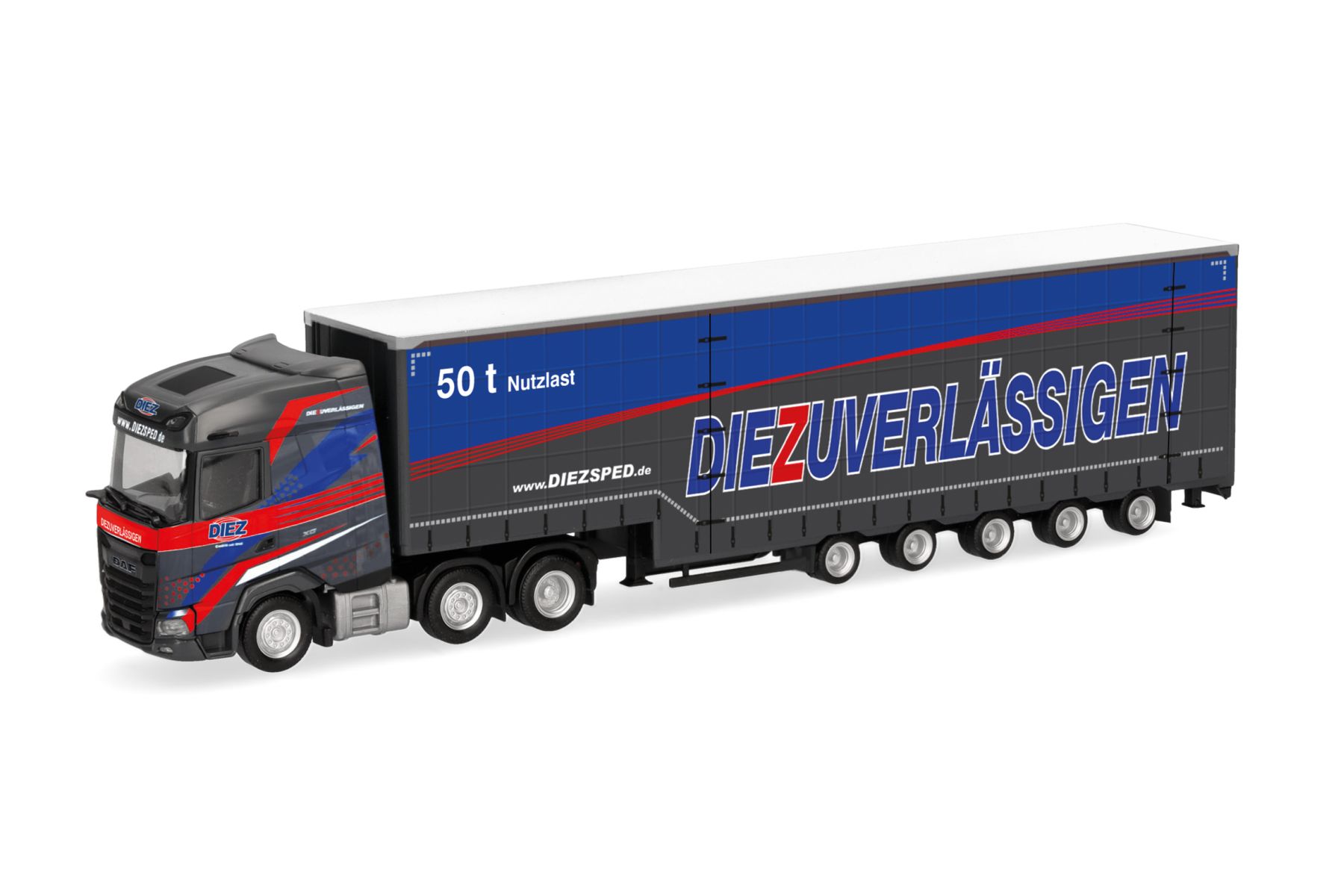 Herpa 319263 - DAF XG+ Volumengardinenplanen-Sattelzug 15m "Diez"