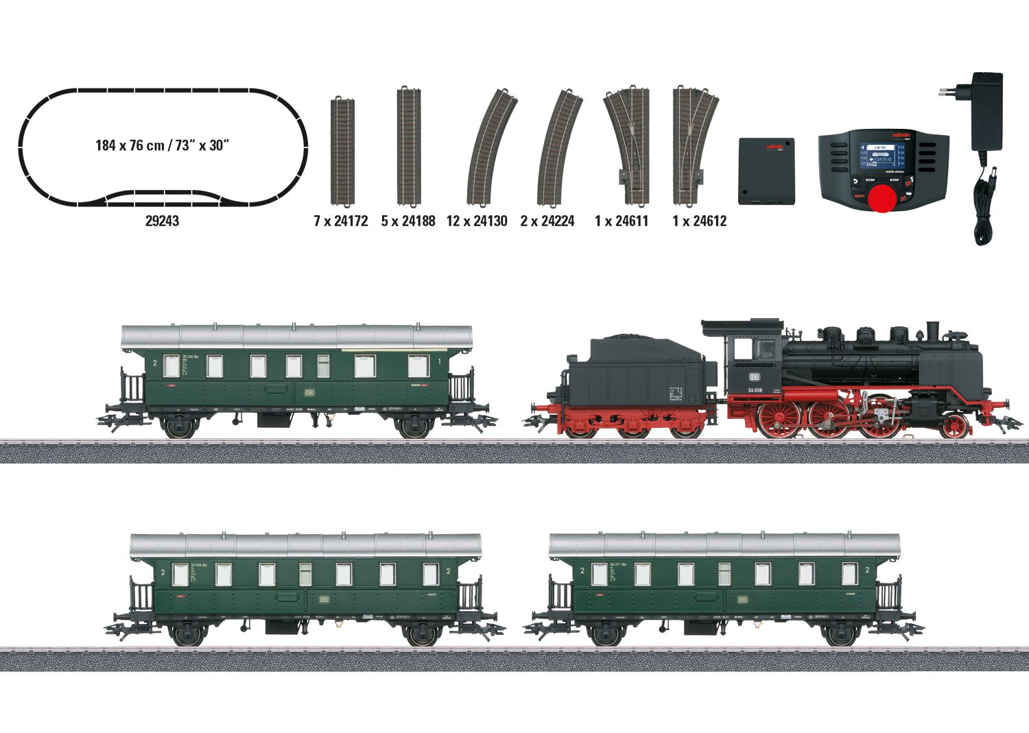 Märklin 29243 - Digitales Startset mit BR 24 und Personenzug, DB, Ep.III, MFX-Sound