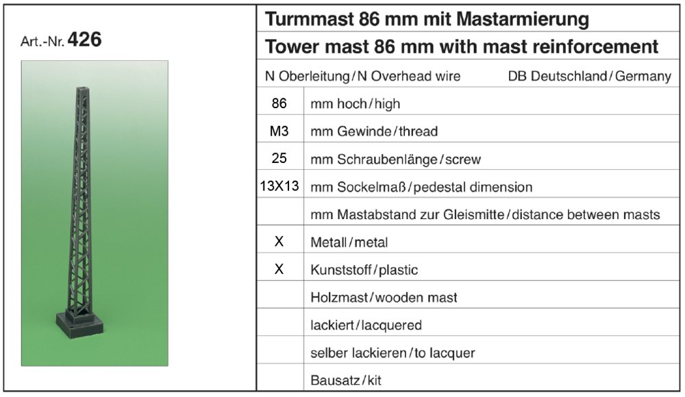 Sommerfeldt 426 - 4 Turmmasten 86mm mit Mastarmierung
