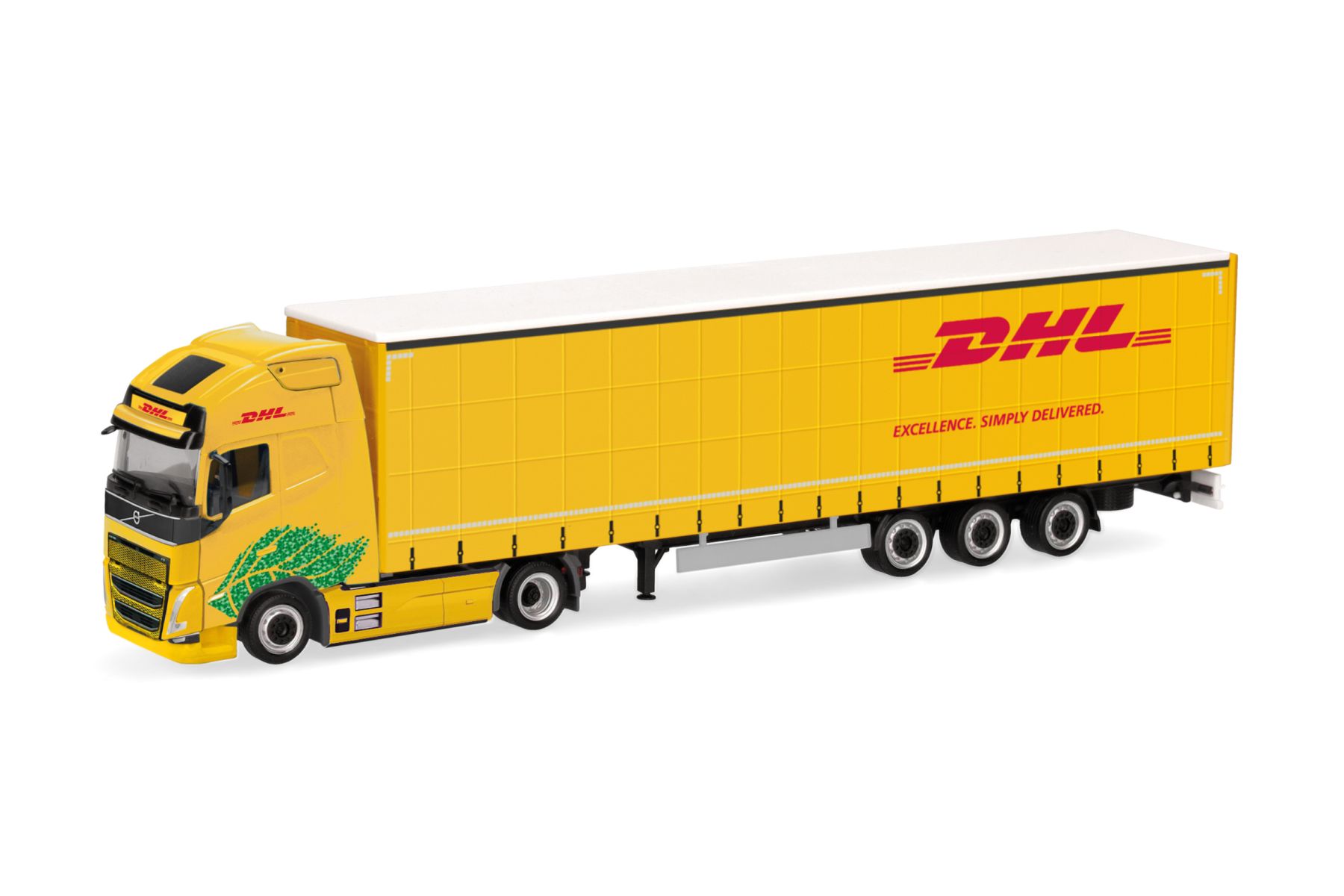 Herpa 318952 - Volvo FH GL XL Electric Lowlinergardinenplanen-Sattelzug "DHL"