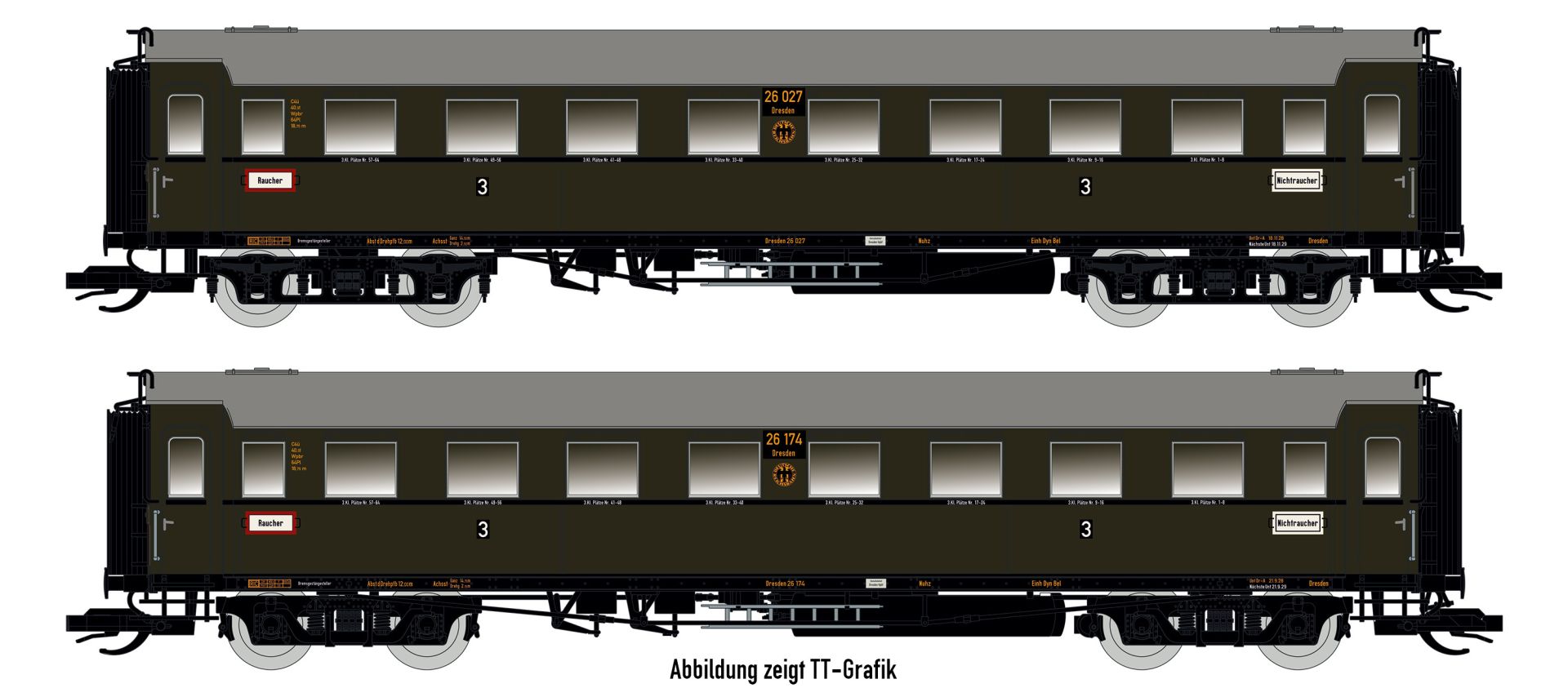 Saxonia 87179 - 2er Set Personenwagen C4üSa07, DRG, Ep.II, mit Innenbeleuchtung