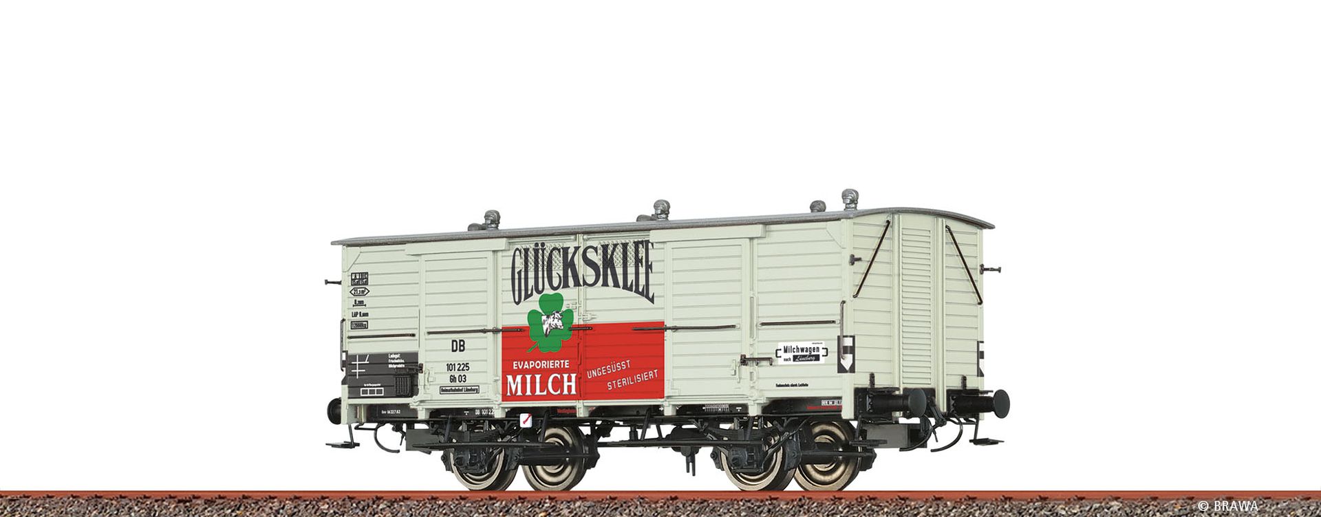 Brawa 50353 - Kühlwagen Gh 03 'Glücksklee Milch', DB, Ep.III