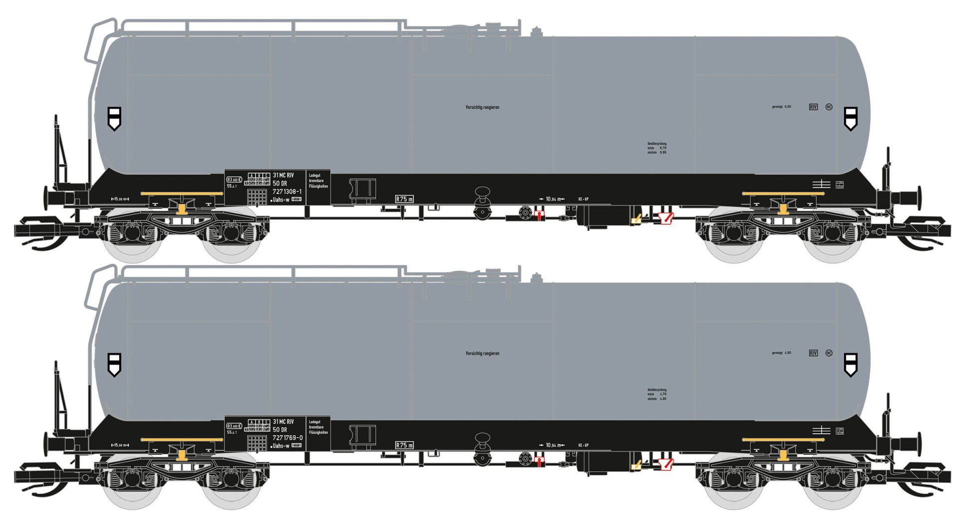 Saxonia 120210 - 2er Set Kesselwagen Uahs, 8109, DR, Ep.IV, grau