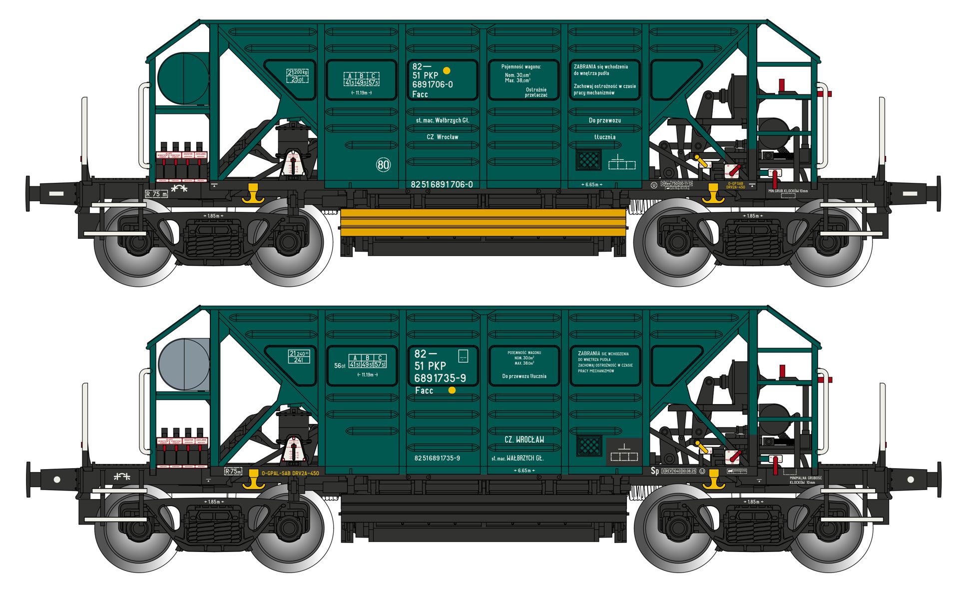 Albert Modell 600045 - 2er Set Schotterwagen Facc, PKP, Ep.V