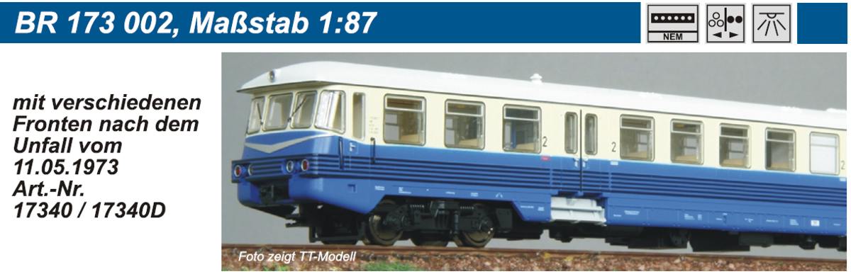 Kres 17340 - Schienenbus BR173 002, DR, Ep.IV, verschiedene Fronten