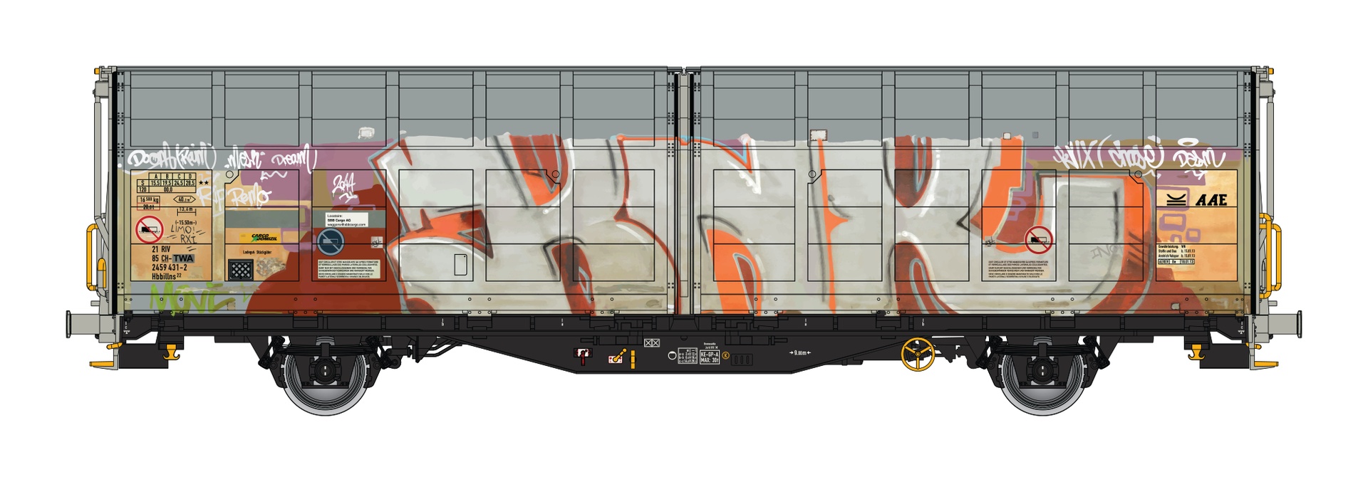 Albert Modell 245057 - Schiebewandwagen Hbbillns, CH-SBB, Ep.VI, Graffiti