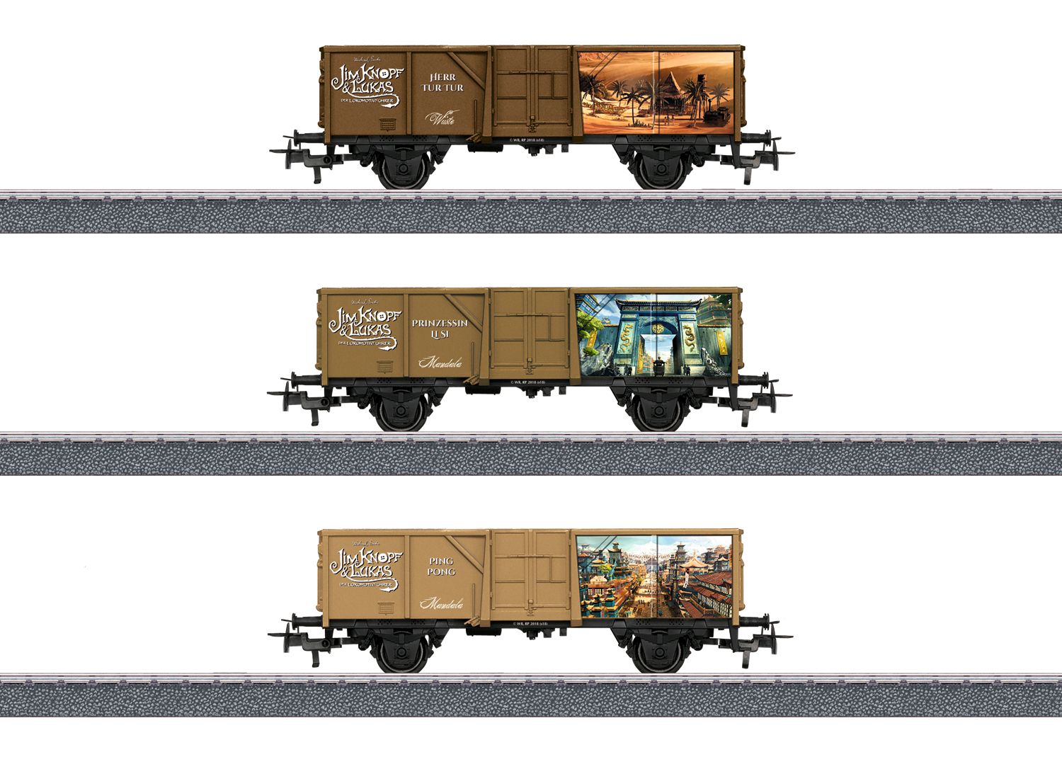 Märklin 44816 - Güterwagen-Set 2 Jim Knopf 'Ping Pong, Prinzessin Li Si und Herr Tur Tur'