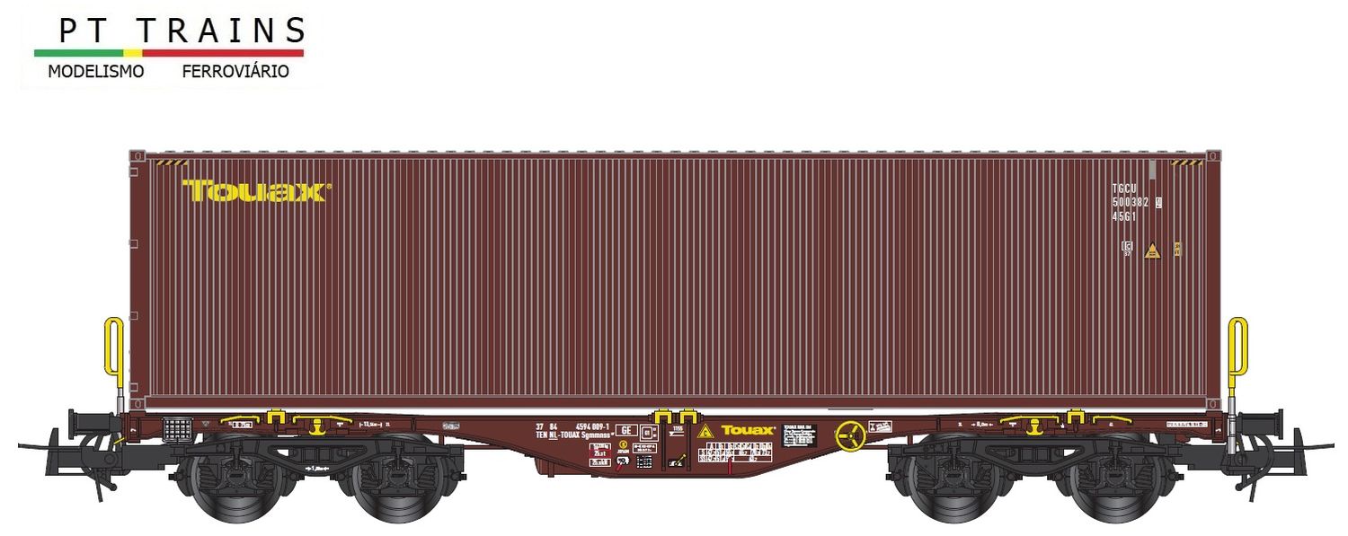 PT-Trains 100200 - Containertragwagen Sgmmnss mit Container, Touax, Ep.VI