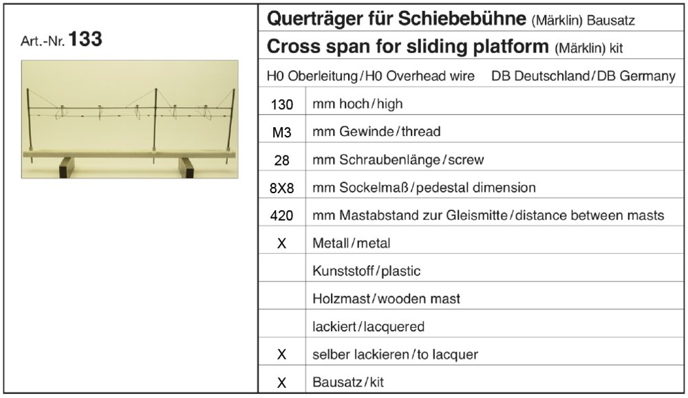 Sommerfeldt 133 - Querträger für Schiebebühne (Märklin) BS, 1 Paar